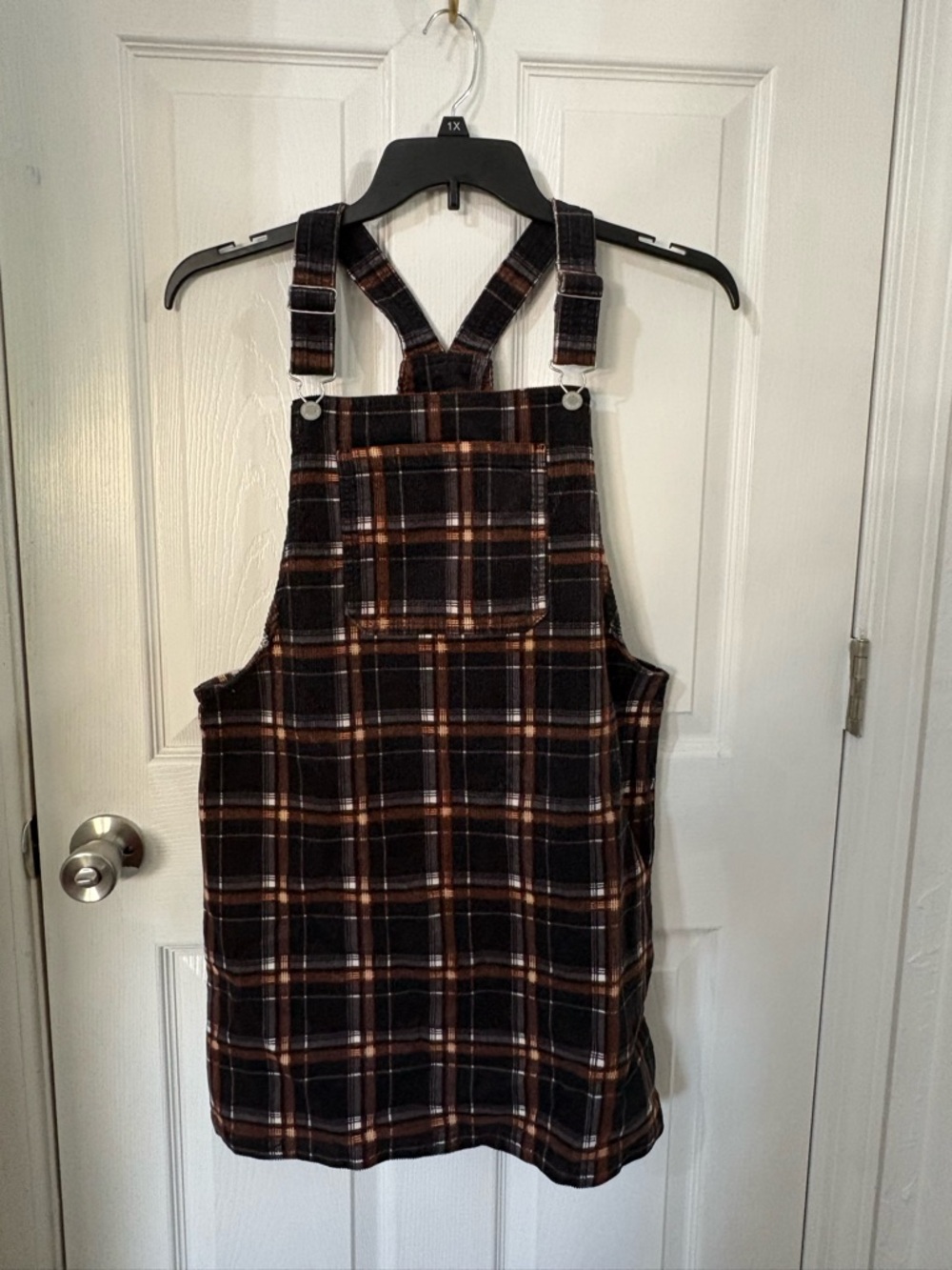 art class Black and Brown Plaid Overall Dress